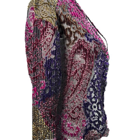 Caelian Sweaters - Women M Burnout Velvet Open Front Cardigan Lace Trim Fairy Goth Witchy Boho